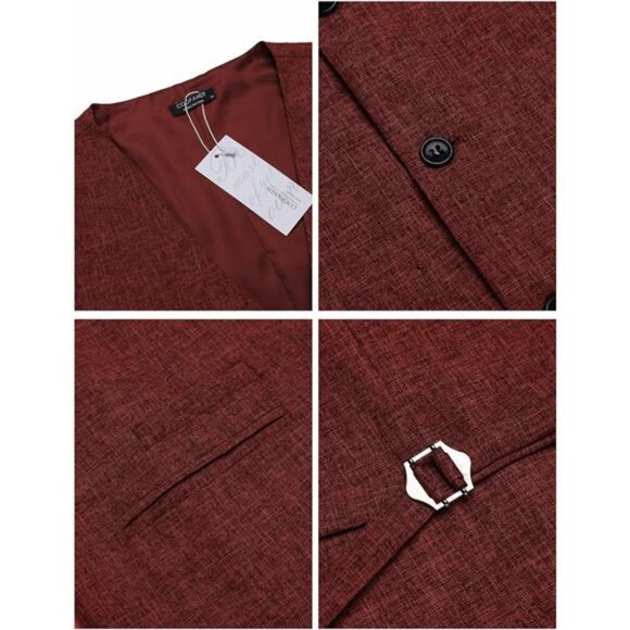 Men's Casual Business Vests Lightweight Waistcoat Slim Fit Suit Vest - Picture 5 of 6